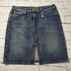 Hippie Denim Pencil Skirt with Front Vent and Metal Lock Charm size 7